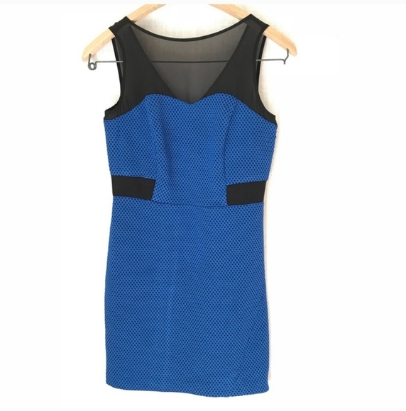 Kensie sleeveless size XS blue black texture mini dress sheer chest panel - Picture 1 of 5